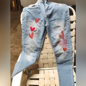 Pink Velvet Embroidered Blue Jeans size 16 Junior Girls